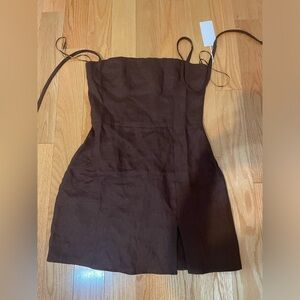 NWOT Reformation Linda linen brown cafe mini dress 6